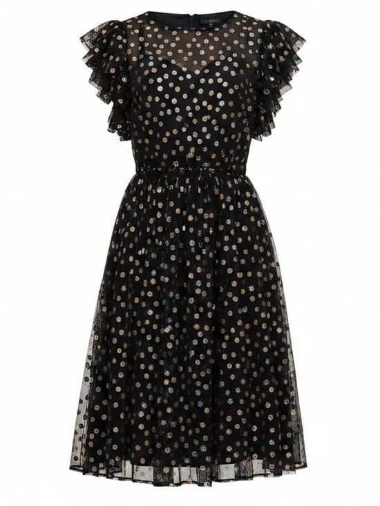 Dresses & Skirts - Y2K Sheer Dress Whimsigoth Women SZ Large Embroidered Metallic Dots Dark Fairy
